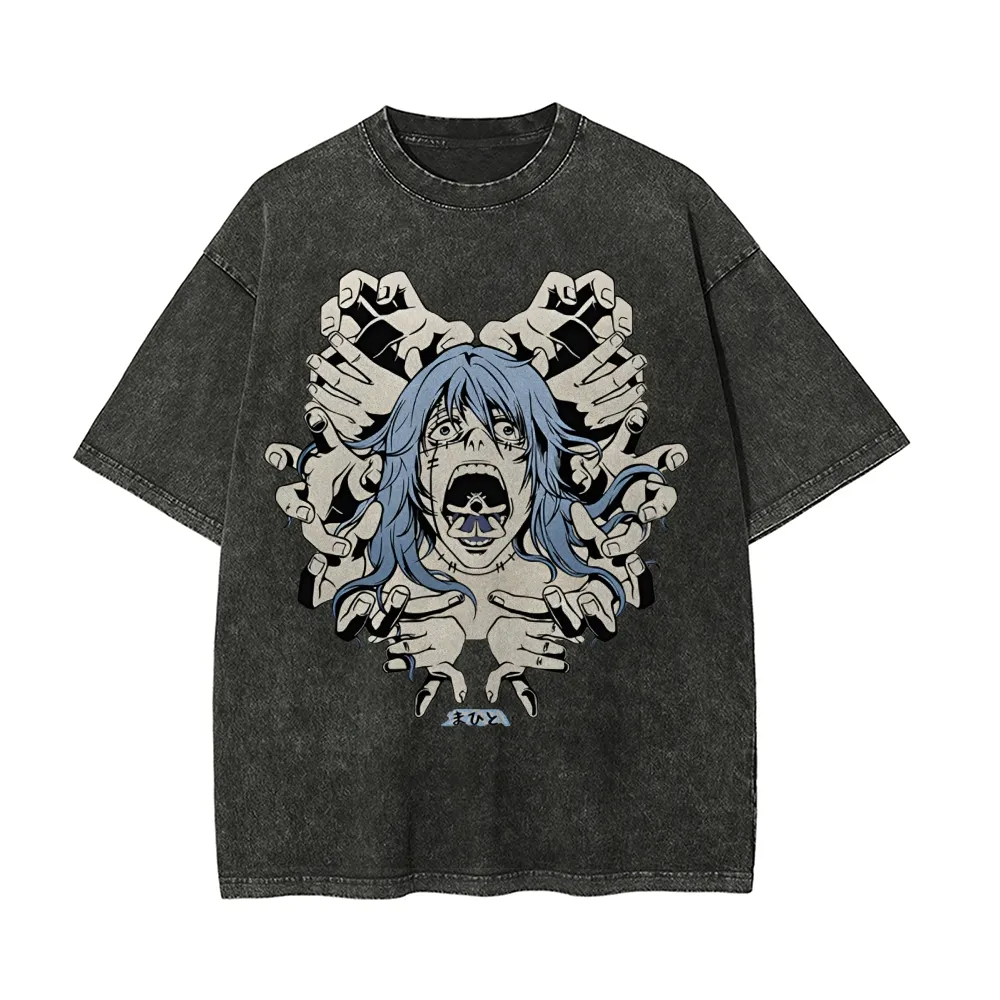 Acid Wash Vintage Graphic T Shirt - Mahito T Shirt Jujutsu Kaisen Erkekler