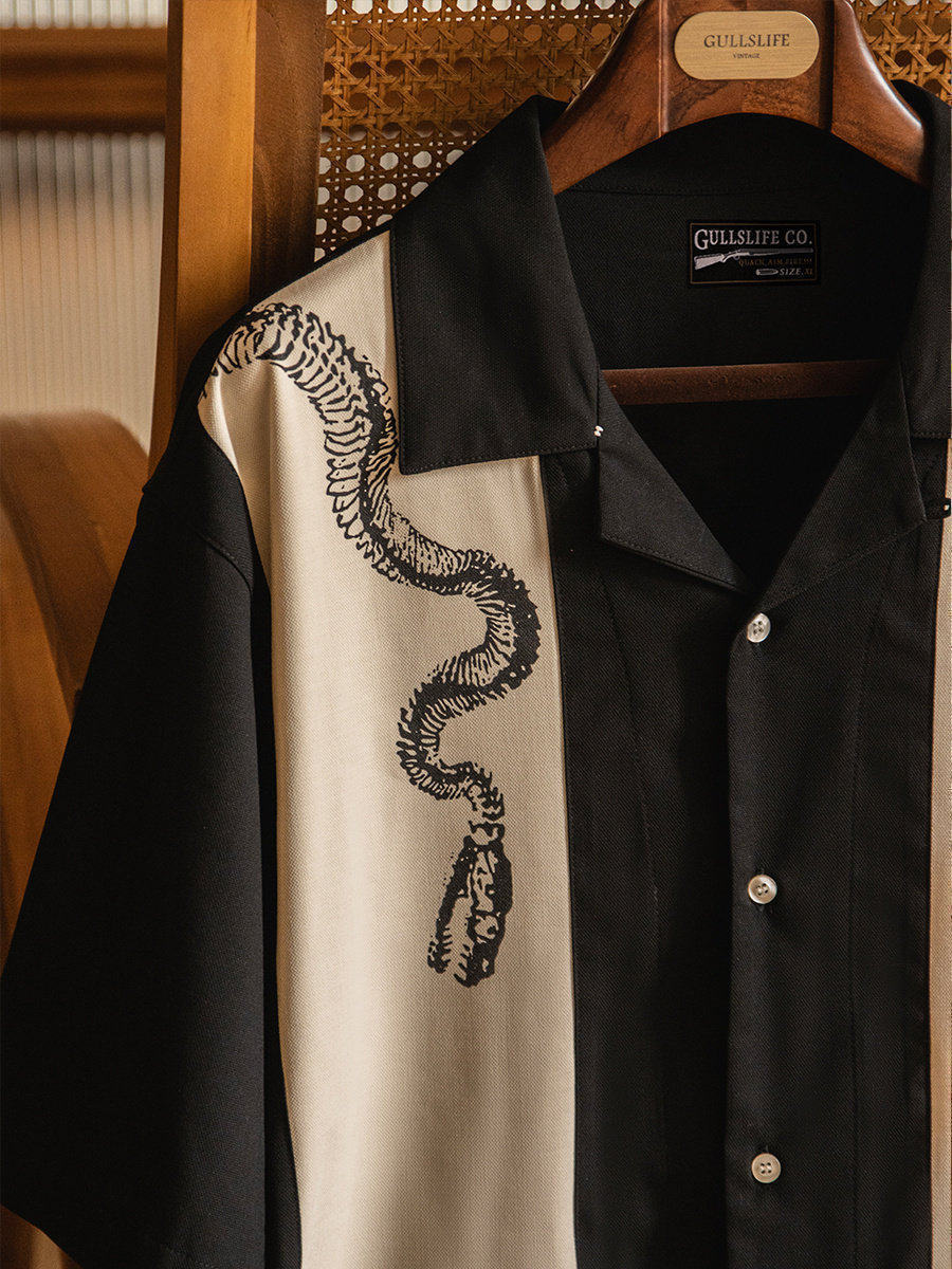 Short Sleeve Bowling Shirt Retro - Bol Kesim, Küba Yakalı, Desenli, Kısa