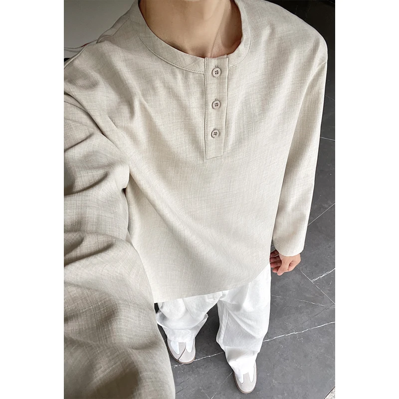 Mens Linen Shirt Long Sleeve - Erkek Günlük Kullanım İçin Suni Keten