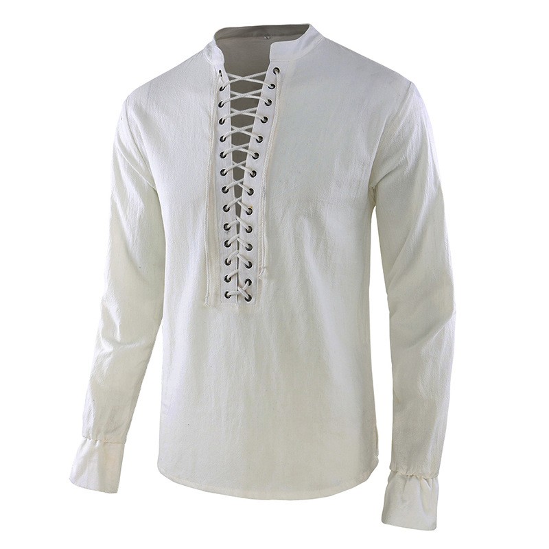 Mens Linen Shirt Long Sleeve - Erkek Rönesans Gömleği Korsan Ortaçağ Viking