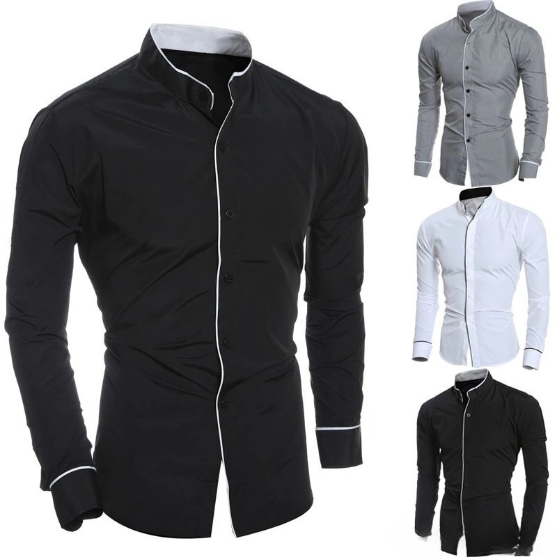 Erkekler Slim Fit Düz Renk Uzu - Mandarin Collar Formal Shirt Slim Fit incelemesi ve fiyatı