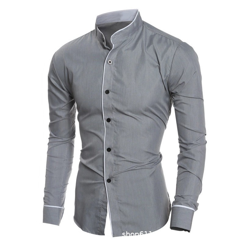 Erkekler Slim Fit Düz Renk Uzu - Mandarin Collar Formal Shirt Slim Fit incelemesi ve fiyatı