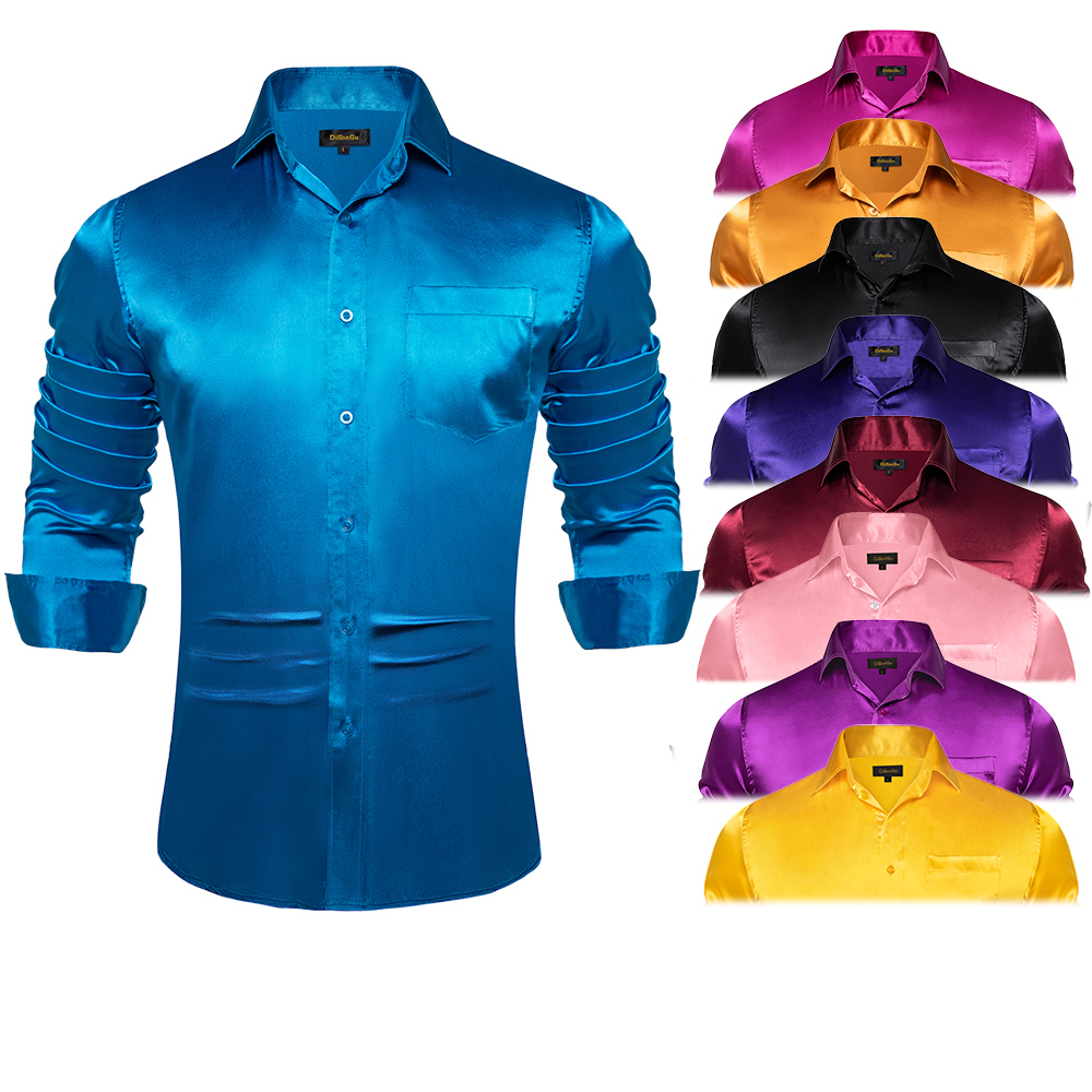 Erkek mavi kırmızı beyaz siyah - Mens Satin Silk Dress Shirt incelemesi ve fiyatı
