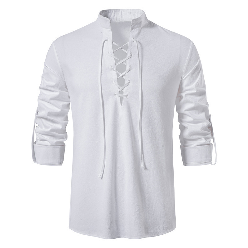 Erkek Ortaçağ Bağcıklı Pamuklu - Mens Linen Shirt Long Sleeve incelemesi ve fiyatı