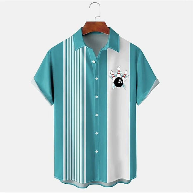 Erkek Çizgili Bowling Desenli  - Short Sleeve Bowling Shirt Retro incelemesi ve fiyatı