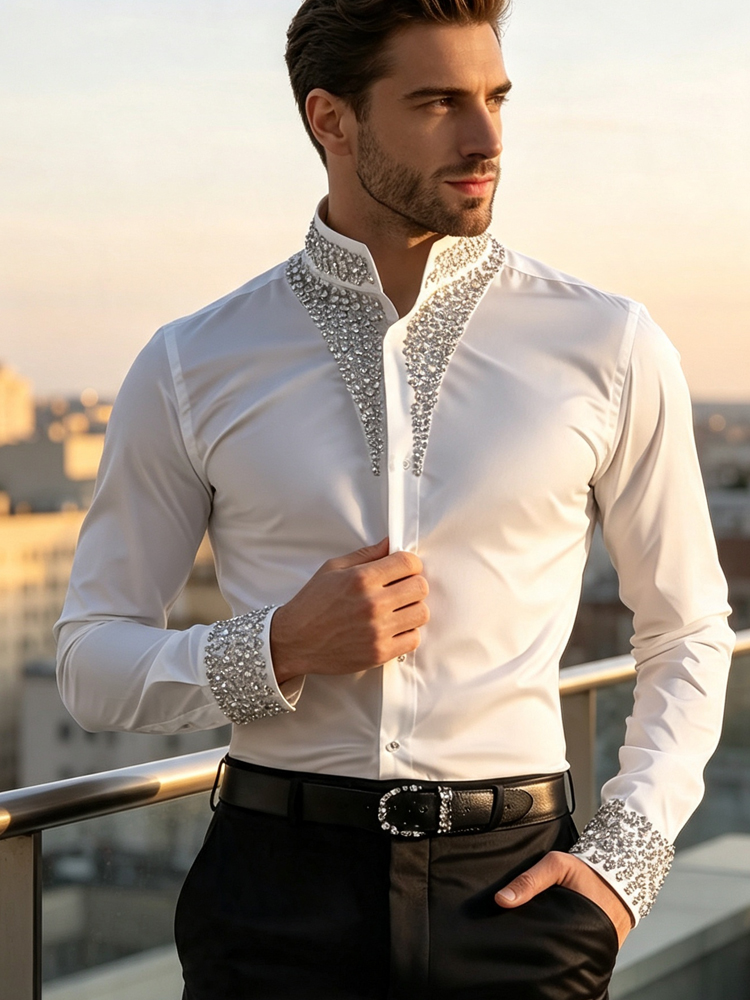 Erkek Günlük İş Gömleği Lüks T - Mandarin Collar Formal Shirt Slim Fit incelemesi ve fiyatı