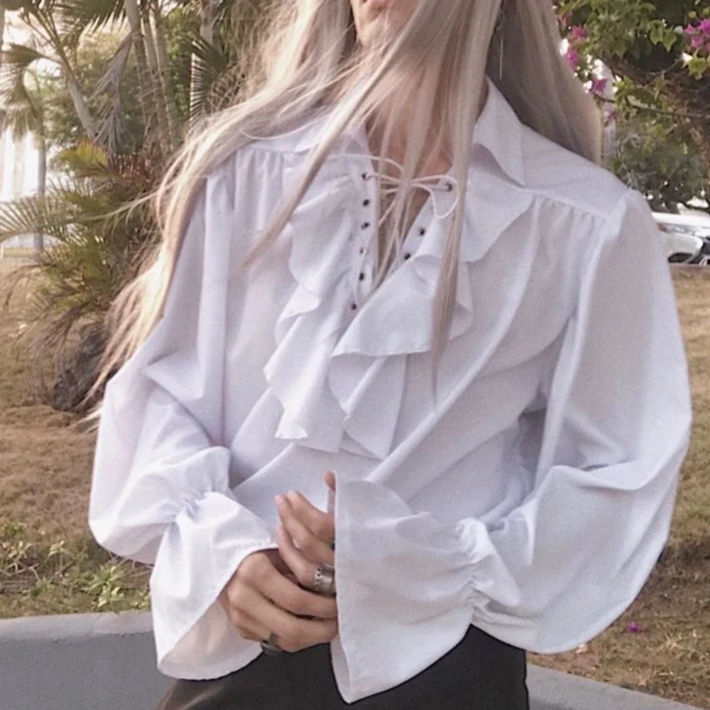 Erkekler Korsan Gömlek Vampir  - Medieval Gothic Lace Up Pirate Shirt incelemesi ve fiyatı