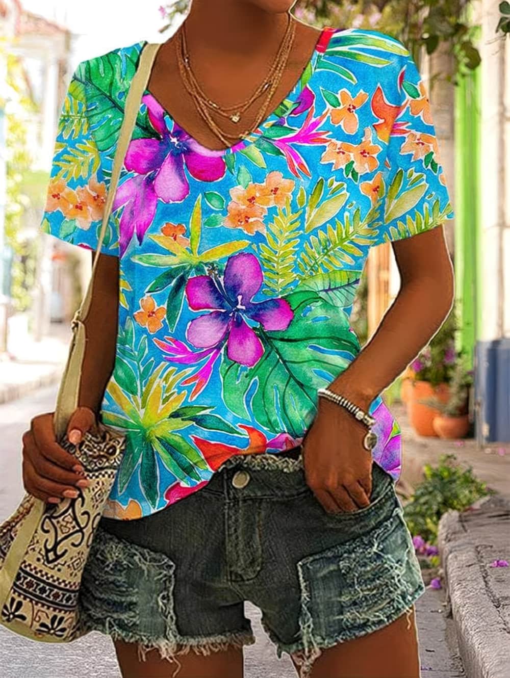 Yaz kadın T Shirt Çiçek Grafik - Vintage Hawaiian Floral Shirt incelemesi ve fiyatı