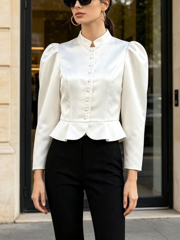 Tossy Peplum Bluz Uzun Kollu P - Mandarin Collar Formal Shirt Slim Fit incelemesi ve fiyatı